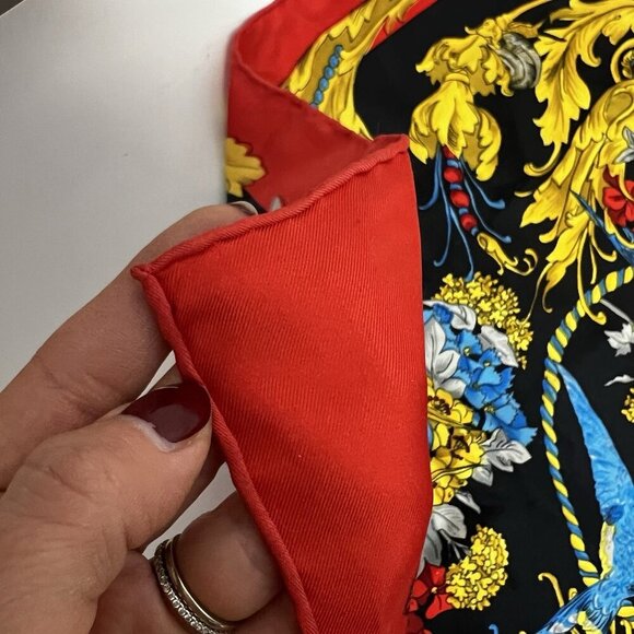 D'Argenlieu Paris silk scarf vibrant design birds butterflies Floral Vintage - Picture 7 of 9